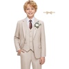 WULFUL Boys Suits 6-Pieces Slim Fit Formal Kids Suit Tuxedo Wedding Ring Bearer Outfit with Adjustable Waist(Light Khaki)