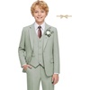 WULFUL Boys Suits 6-Pieces Slim Fit Formal Kids Suit Tuxedo Wedding Ring Bearer Outfit with Adjustable Waist(Sage Green)