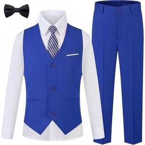WULFUL Boys Suits 5-Pieces Formal Slim Fit Tuxedo Suit Set,Teen Suits for Wedding Ring Bearer Church Outfit(Royal Blue)