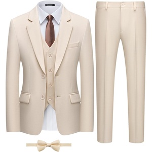 WULFUL Boys Suits 6-Pieces Slim Fit Formal Kids Suit Tuxedo Wedding Ring Bearer Outfit with Adjustable Waist(Beige)