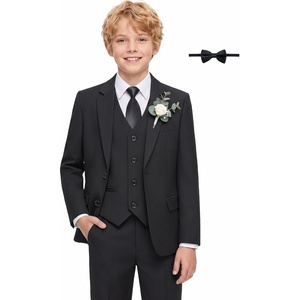 WULFUL Boys Suits 6-Pieces Slim Fit Formal Kids Suit Tuxedo Wedding Ring Bearer Outfit with Adjustable Waist(Black)