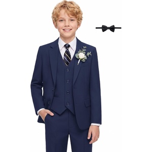 WULFUL Boys Suits 6-Pieces Slim Fit Formal Kids Suit Tuxedo Wedding Ring Bearer Outfit with Adjustable Waist(Navy Blue)