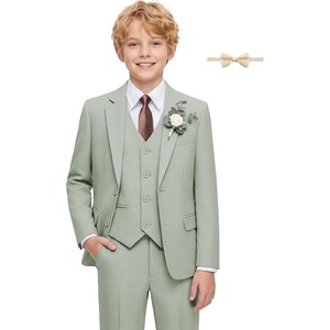 WULFUL Boys Suits 6-Pieces Slim Fit Formal Kids Suit Tuxedo Wedding Ring Bearer Outfit with Adjustable Waist(Sage Green)