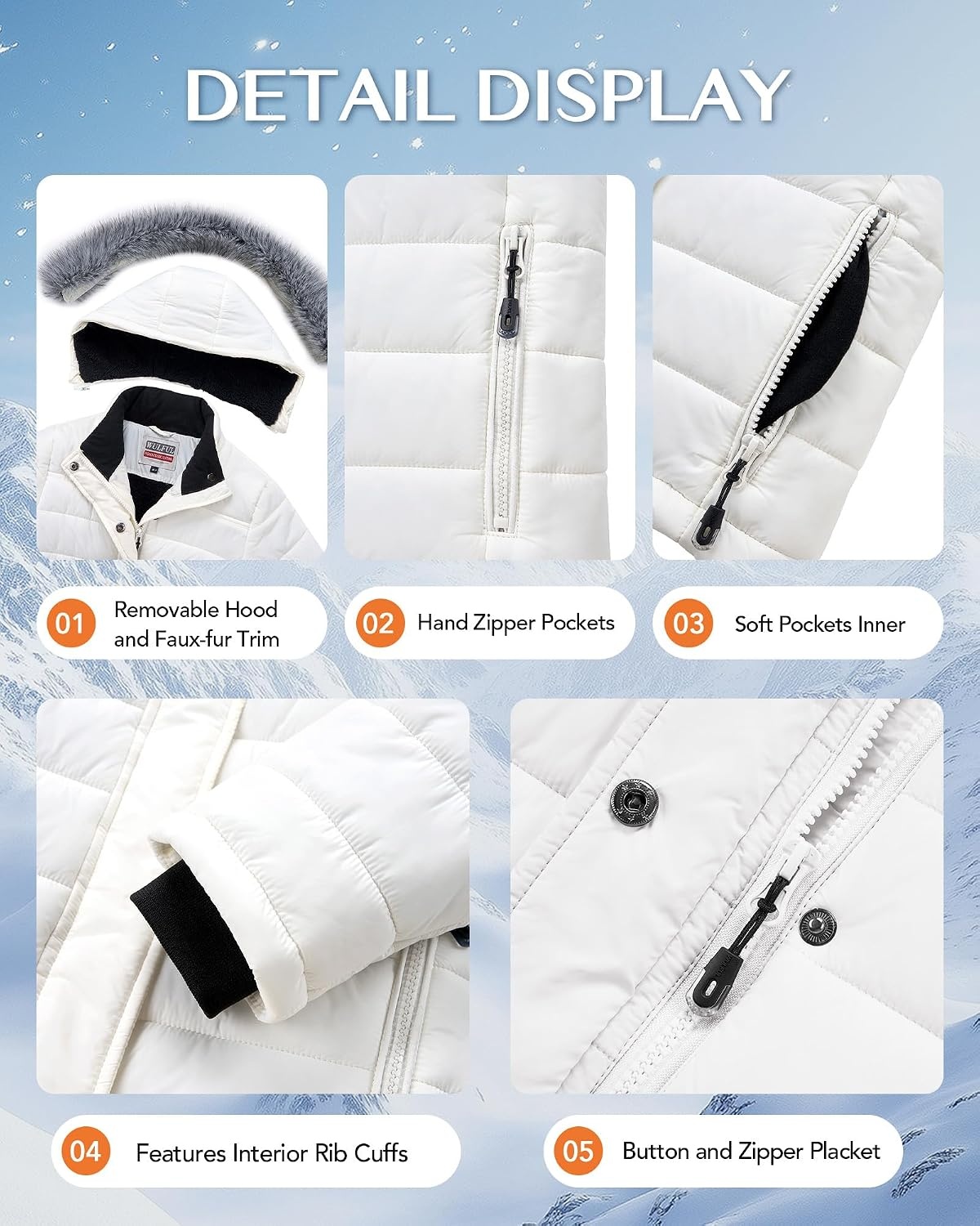 image:imageWULFUL Girls Winter Coats Fleece lined Puffer Jackets Kids Warm Outerwear With Detachable HoodBeige