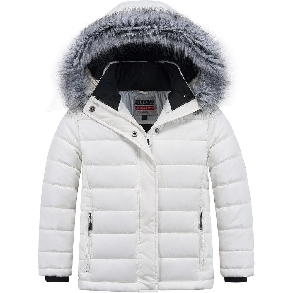 image:imageWULFUL Girls Winter Coats Fleece lined Puffer Jackets Kids Warm Outerwear With Detachable HoodBeige