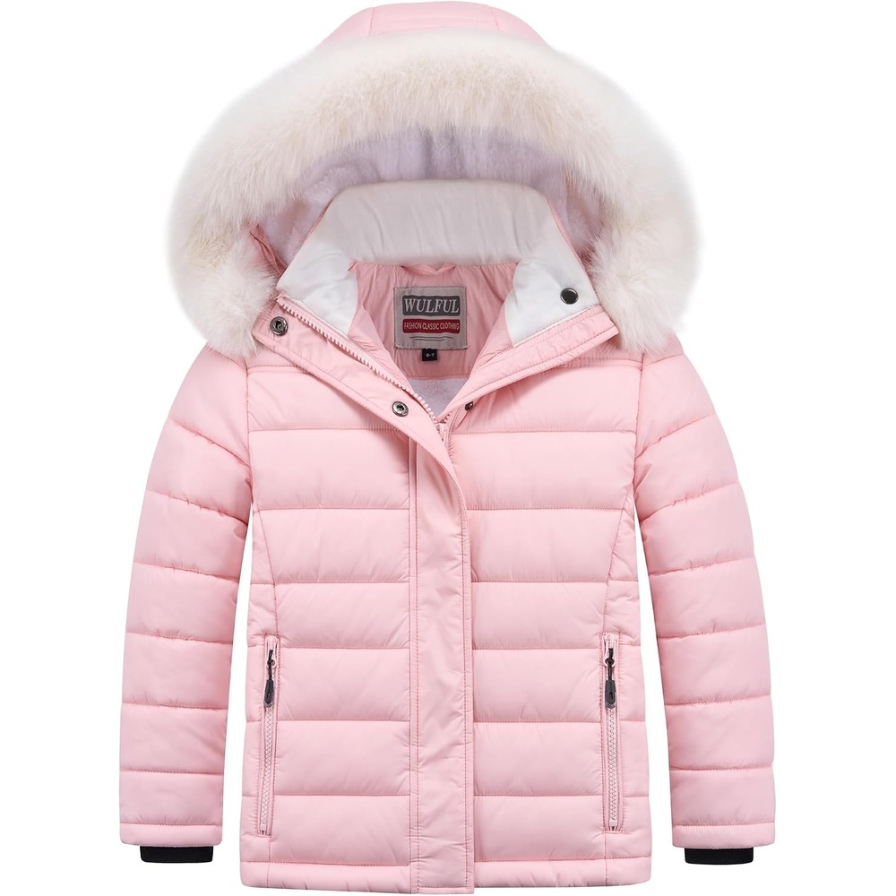 image:imageWULFUL Girls Winter Coats Fleece lined Puffer Jackets Kids Warm Outerwear With Detachable HoodLight Pink