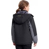 WULFUL Girl’s Waterproof Ski Jacket Winter Warm Fleece Lined Snow Coat with Removable Hood for Kids Skiing Snowboarding(Black&grey)