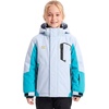 WULFUL Girl’s Waterproof Ski Jacket Winter Warm Fleece Lined Snow Coat with Removable Hood for Kids Skiing Snowboarding(Light Blue&blue)