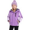 WULFUL Girl’s Waterproof Ski Jacket Winter Warm Fleece Lined Snow Coat with Removable Hood for Kids Skiing Snowboarding(Purple)