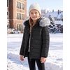 WULFUL Girls Winter Coats Fleece lined Puffer Jackets Kids Warm Outerwear With Detachable Hood(Black)