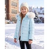 WULFUL Girls Winter Coats Fleece lined Puffer Jackets Kids Warm Outerwear With Detachable Hood(Light Blue)