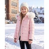 WULFUL Girls Winter Coats Fleece lined Puffer Jackets Kids Warm Outerwear With Detachable Hood(Light Pink)