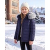 WULFUL Girls Winter Coats Fleece lined Puffer Jackets Kids Warm Outerwear With Detachable Hood(Navy)