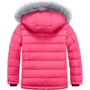 WULFUL Girls Winter Coats Fleece lined Puffer Jackets Kids Warm Outerwear With Detachable Hood(Rose Red)