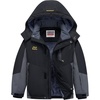 WULFUL Girl’s Waterproof Ski Jacket Winter Warm Fleece Lined Snow Coat with Removable Hood for Kids Skiing Snowboarding(Black&grey)