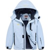 WULFUL Girl’s Waterproof Ski Jacket Winter Warm Fleece Lined Snow Coat with Removable Hood for Kids Skiing Snowboarding(Light Blue)