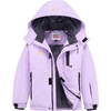 WULFUL Girl’s Waterproof Ski Jacket Winter Warm Fleece Lined Snow Coat with Removable Hood for Kids Skiing Snowboarding(Light Purple)