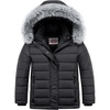 WULFUL Girls Winter Coats Fleece lined Puffer Jackets Kids Warm Outerwear With Detachable Hood(Black)