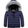 WULFUL Girls Winter Coats Fleece lined Puffer Jackets Kids Warm Outerwear With Detachable Hood(Navy)