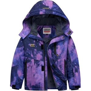 WULFUL Girl’s Waterproof Ski Jacket Winter Warm Fleece Lined Snow Coat with Removable Hood for Kids Skiing Snowboarding(Purple Star)