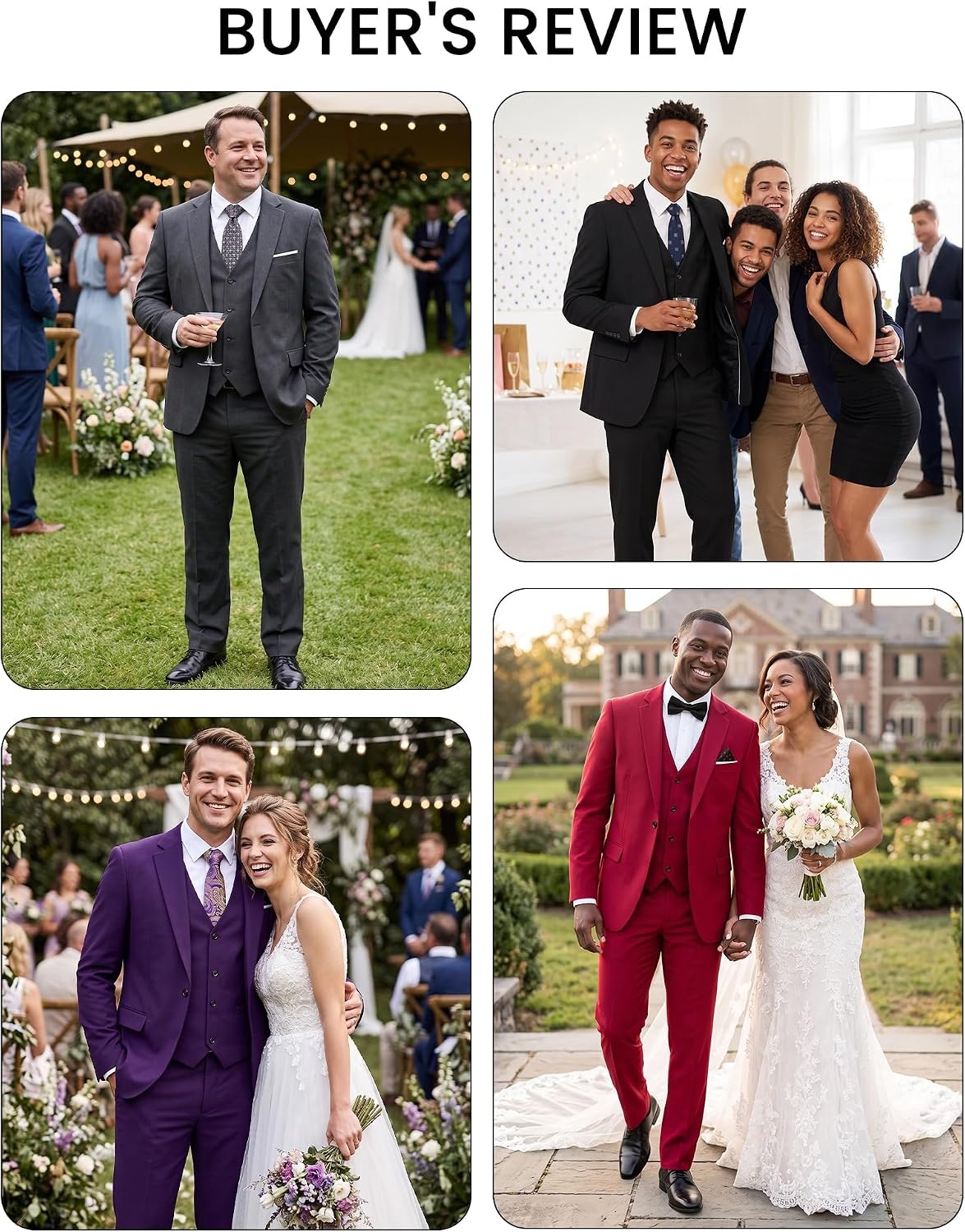 image:imageWULFUL Mens 3 Piece Suit Set Slim Fit 2 Button Blazer Business Tuxedo Vest Jacket Pants Formal Wedding PromBlack