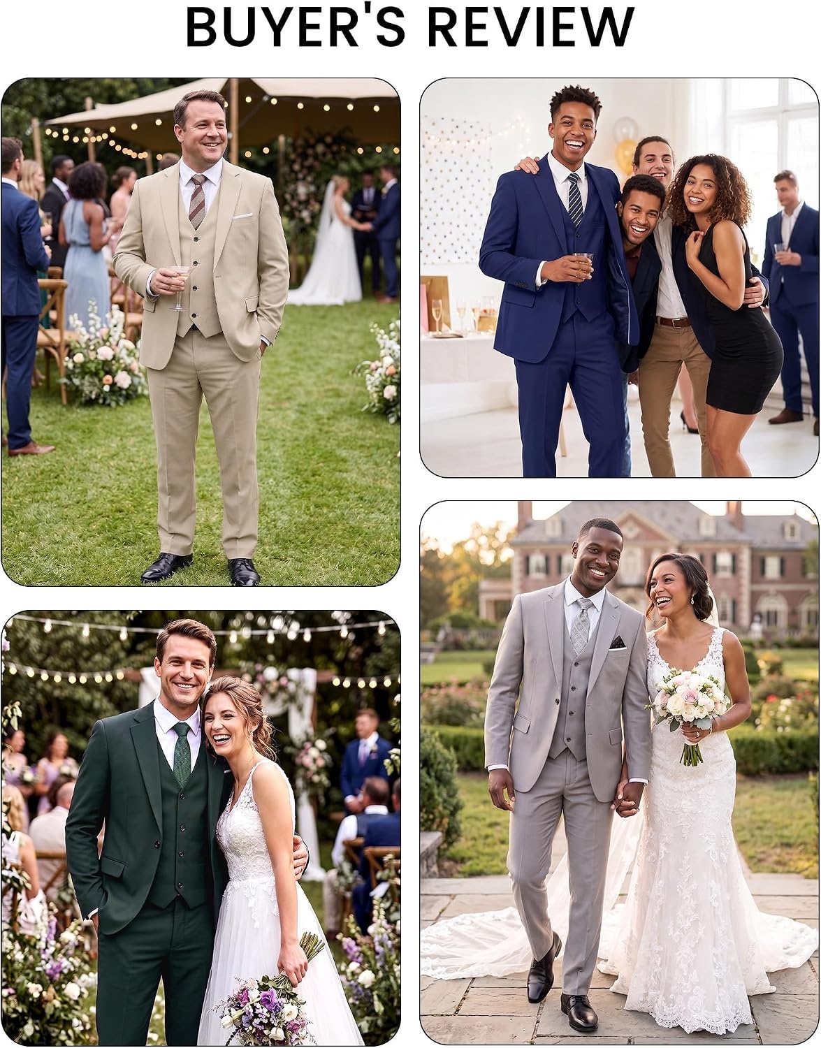 image:imageWULFUL Mens 3 Piece Suit Set Slim Fit 2 Button Blazer Business Tuxedo Vest Jacket Pants Formal Wedding PromNavy