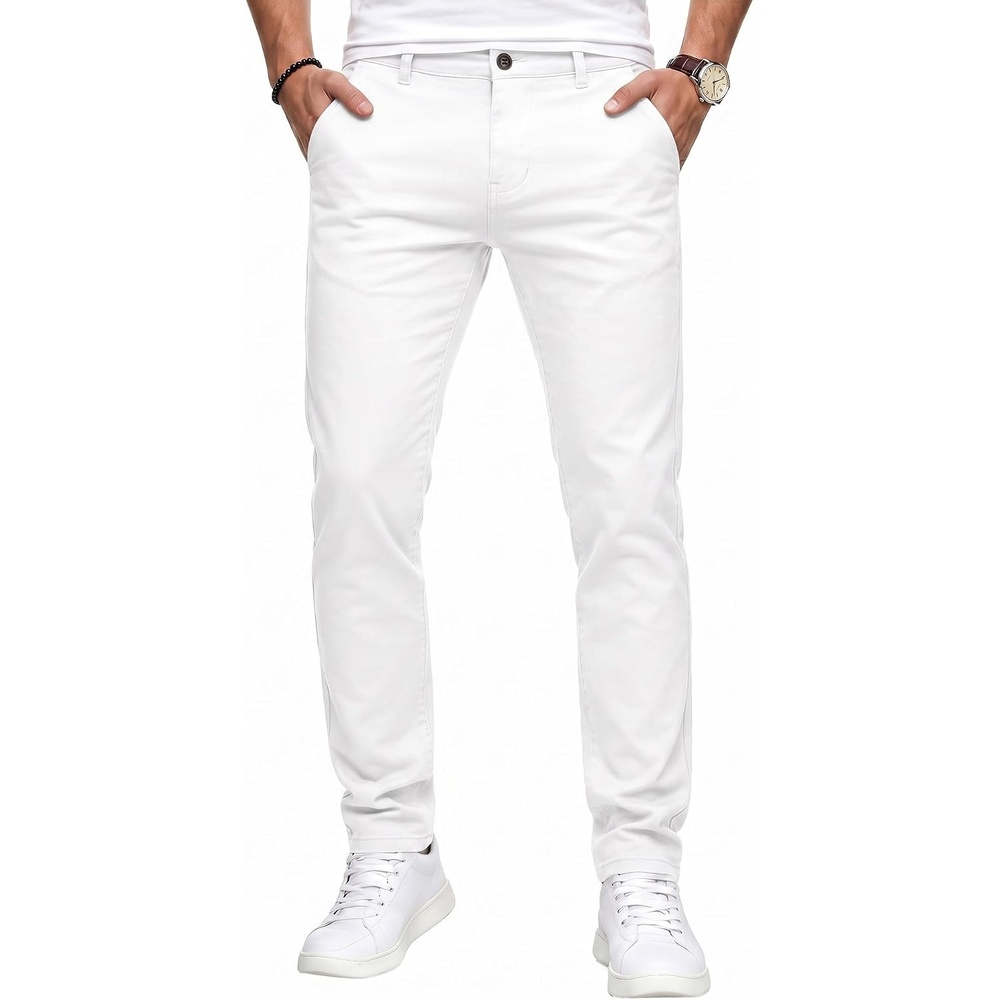 image:imageWULFUL Mens Slim Fit Skinny Stretch Dress Pants Formal Casual Golf Work Slacks TrousersWhite