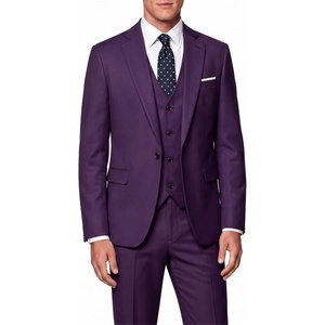 WULFUL Men’s 3 Piece Suit Set Slim Fit 2 Button Blazer Business Tuxedo Vest Jacket Pants Formal Wedding Prom(Purple)