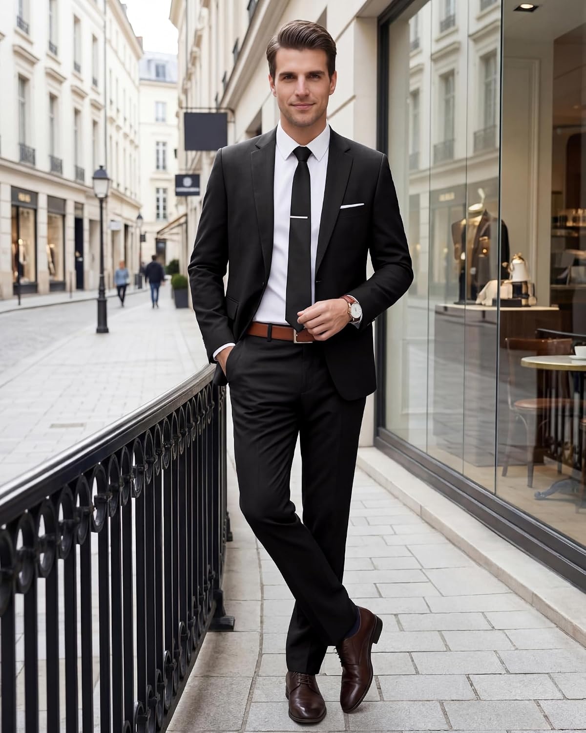 image:imageWULFUL Mens 2 Piece Suit One Button Slim Fit Solid Jacket and Pants Set Suits for Men Prom Party Wedding amp BusinessBlack