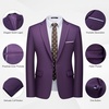 WULFUL Men’s 2 Piece Suit, One Button Slim Fit Solid Jacket and Pants Set, Suits for Men Prom Party Wedding & Business(Purple)
