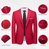 WULFUL Men’s 2 Piece Suit, One Button Slim Fit Solid Jacket and Pants Set, Suits for Men Prom Party Wedding & Business(Red)