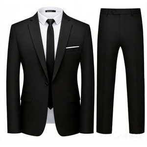 WULFUL Men’s 2 Piece Suit, One Button Slim Fit Solid Jacket and Pants Set, Suits for Men Prom Party Wedding & Business(Black)
