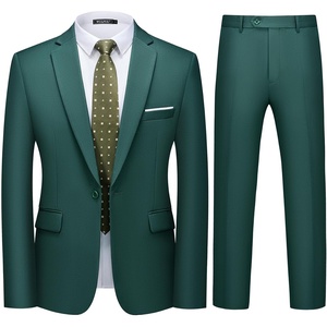 WULFUL Men’s 2 Piece Suit, One Button Slim Fit Solid Jacket and Pants Set, Suits for Men Prom Party Wedding & Business(Blackish Green)