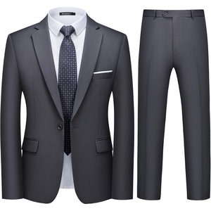 WULFUL Men’s 2 Piece Suit, One Button Slim Fit Solid Jacket and Pants Set, Suits for Men Prom Party Wedding & Business(Dark Grey)