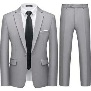 WULFUL Men’s 2 Piece Suit, One Button Slim Fit Solid Jacket and Pants Set, Suits for Men Prom Party Wedding & Business(Light Gray)