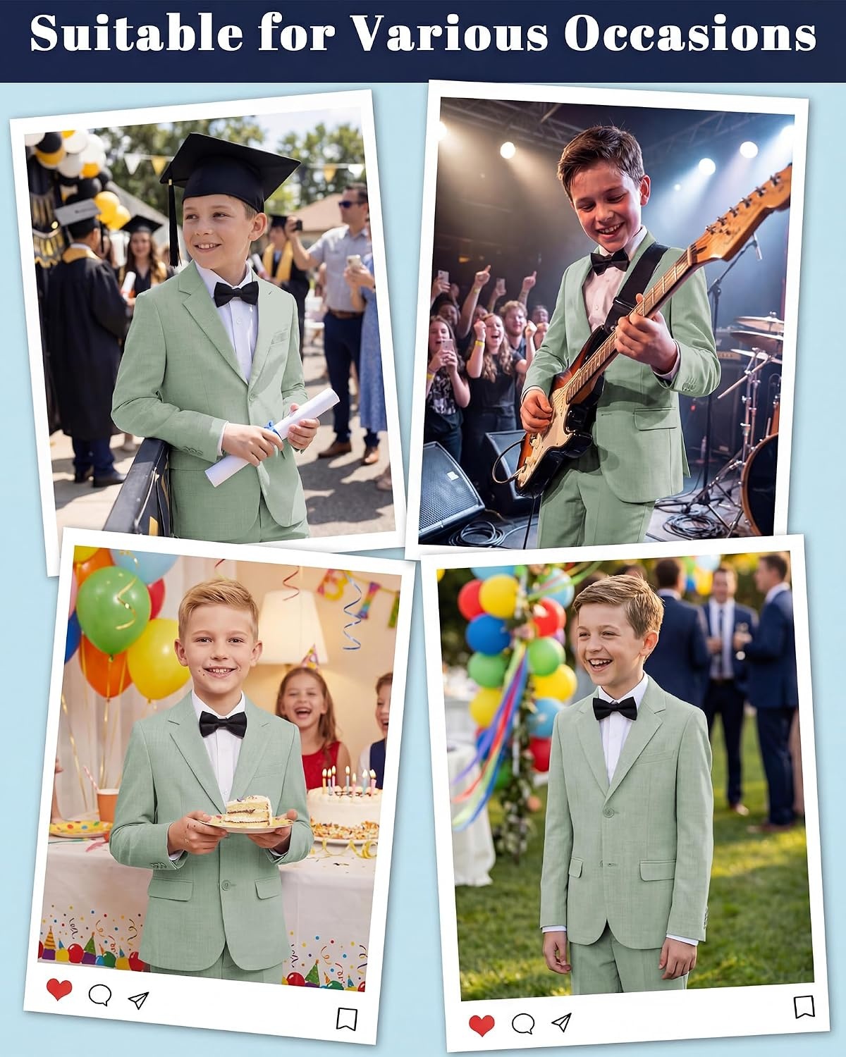 image:imageWULFUL Boys Slim Fit Suit 3 PiecesJacket Pants ShirtSummer Suit Set for Teens Boys Wedding BeachGreen