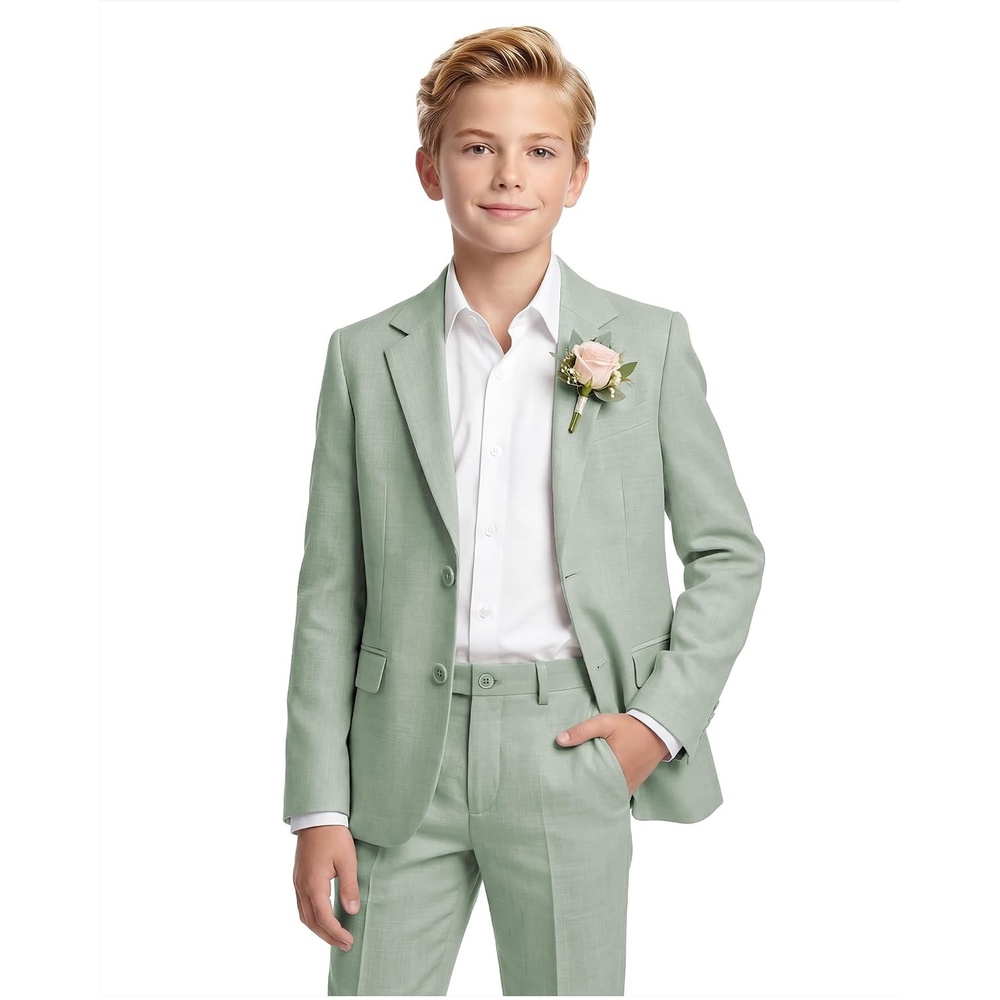 image:imageWULFUL Boys Slim Fit Suit 3 PiecesJacket Pants ShirtSummer Suit Set for Teens Boys Wedding BeachGreen