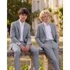WULFUL Boys’ Slim Fit Suit 3 Pieces:Jacket, Pants, Shirt,Summer Suit Set for Teens Boys Wedding Beach(Dark Grey)