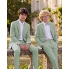 WULFUL Boys’ Slim Fit Suit 3 Pieces:Jacket, Pants, Shirt,Summer Suit Set for Teens Boys Wedding Beach(Green)