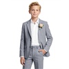 WULFUL Boys’ Slim Fit Suit 3 Pieces:Jacket, Pants, Shirt,Summer Suit Set for Teens Boys Wedding Beach(Dark Grey)