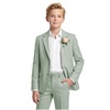WULFUL Boys’ Slim Fit Suit 3 Pieces:Jacket, Pants, Shirt,Summer Suit Set for Teens Boys Wedding Beach(Green)