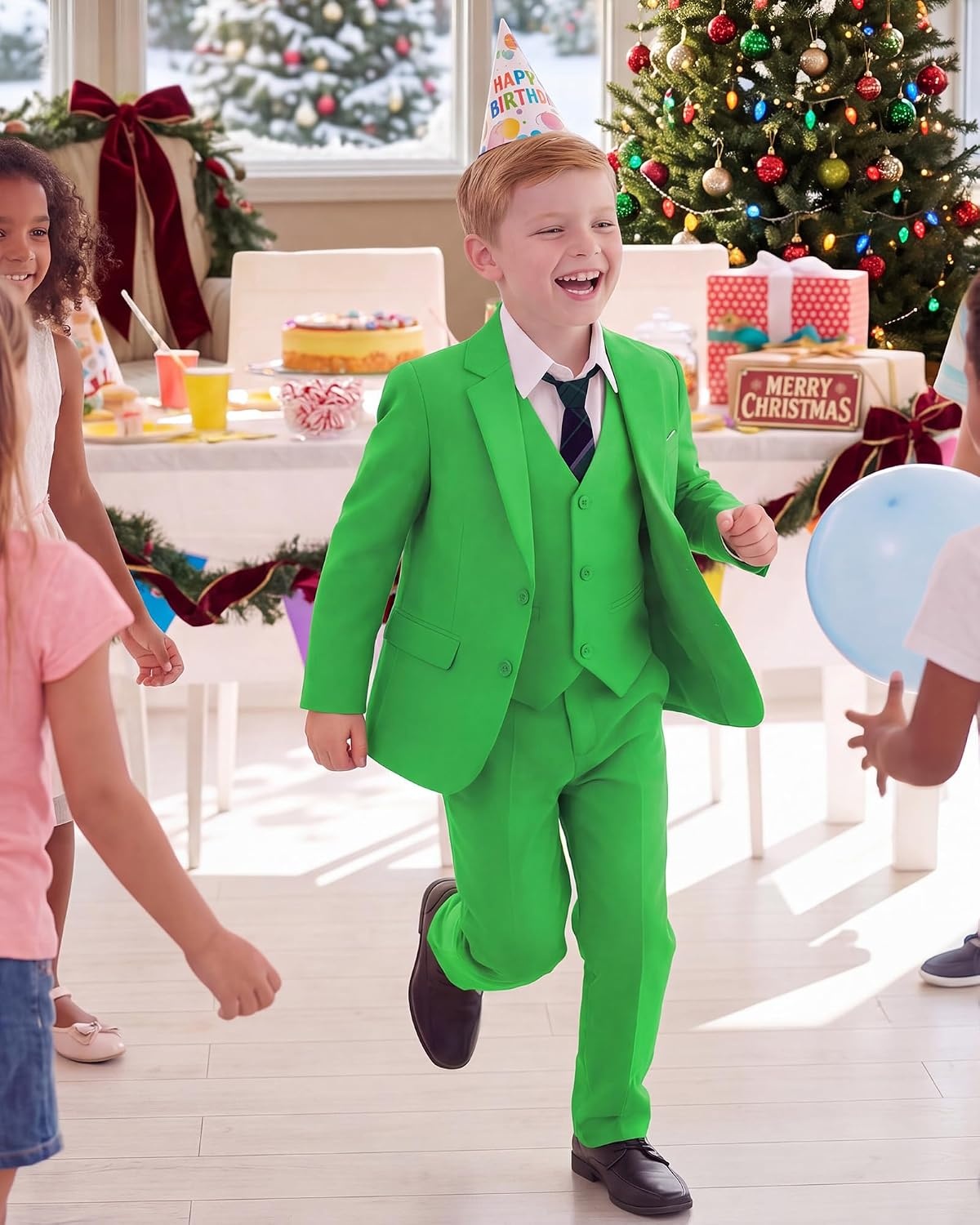 image:imageWULFUL Boys Formal Suit SetSlim Fit Tuxedo Wedding Suit 616 Years with Adjustable WaistGreen