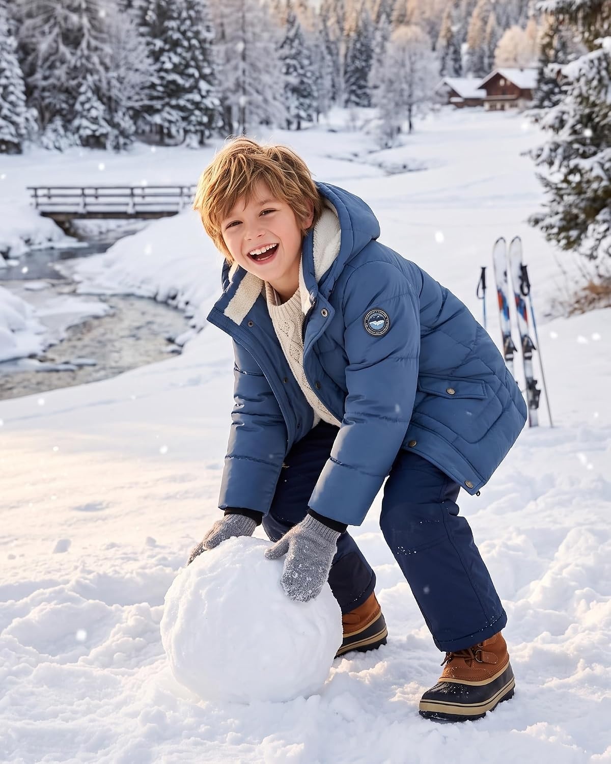 image:imageWULFUL Kids Boys Winter Coat Fleece Lined Waterproof Jacket Thick Hooded Puffer Cotton Parka Down Outdoor CoatsLight Navy