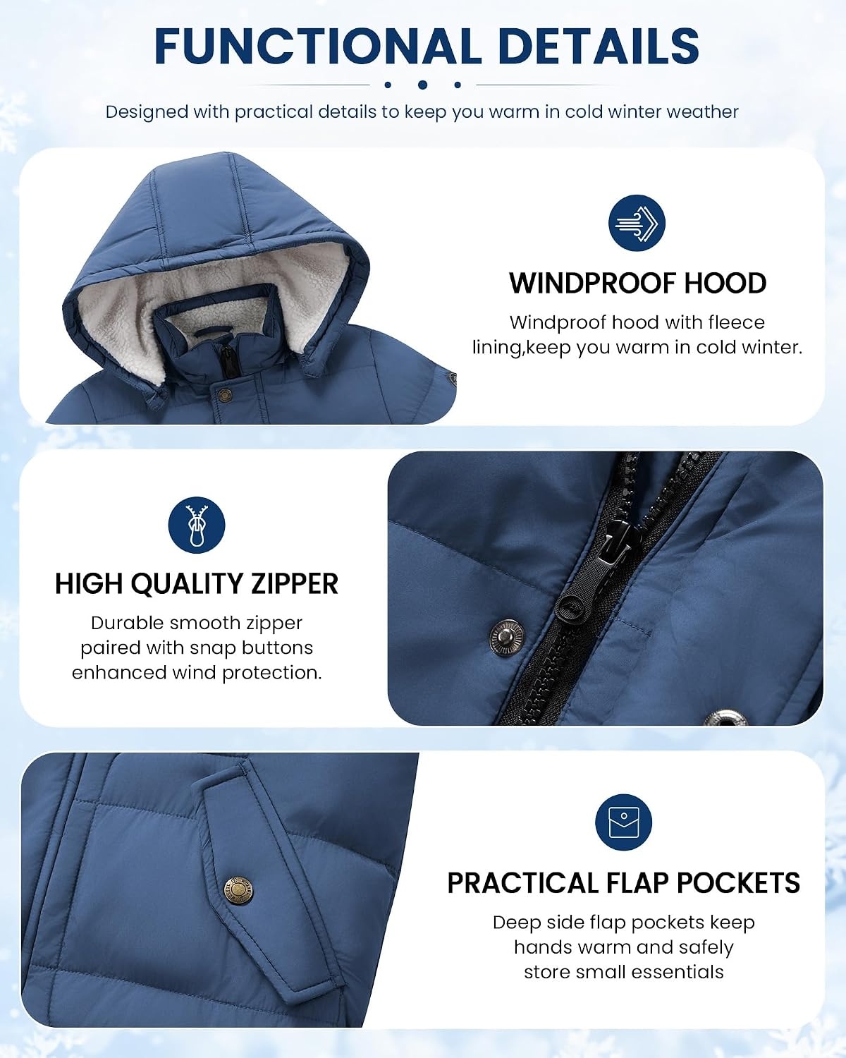 image:imageWULFUL Kids Boys Winter Coat Fleece Lined Waterproof Jacket Thick Hooded Puffer Cotton Parka Down Outdoor CoatsLight Navy