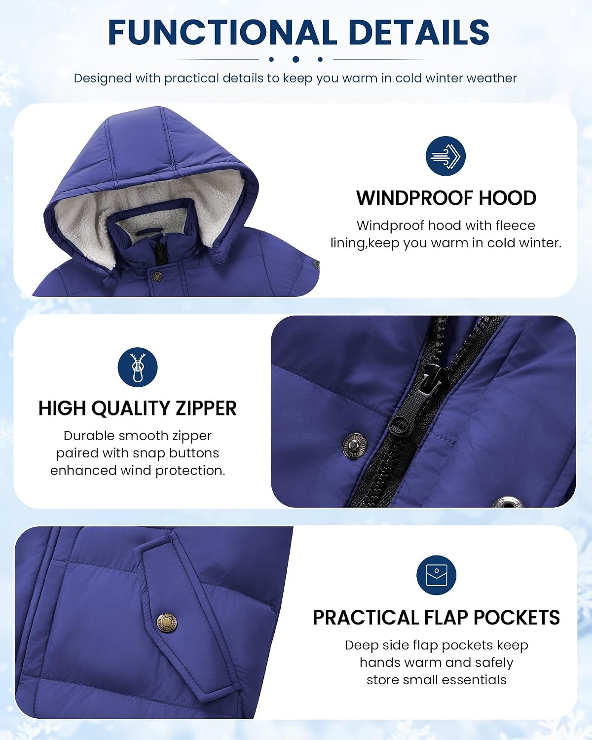 image:imageWULFUL Kids Boys Winter Coat Fleece Lined Waterproof Jacket Thick Hooded Puffer Cotton Parka Down Outdoor CoatsNavy