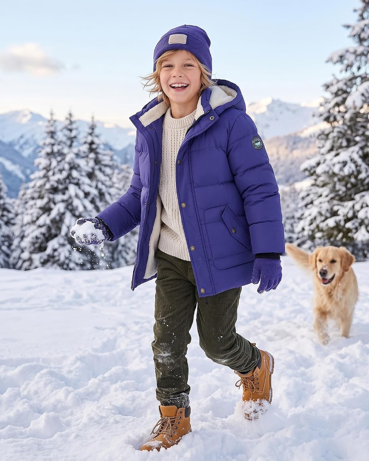 image:imageWULFUL Kids Boys Winter Coat Fleece Lined Waterproof Jacket Thick Hooded Puffer Cotton Parka Down Outdoor CoatsNavy