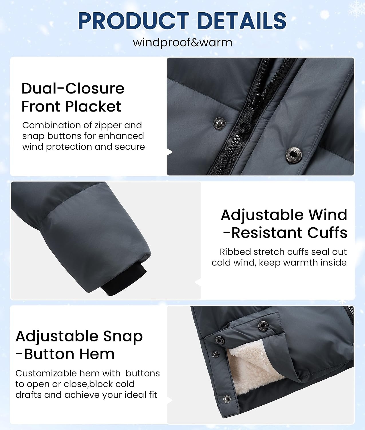 image:imageWULFUL Kids Boys Winter Coat Hooded Puffer Windbreaker Warm Cotton Jacket Parka Down Outdoor CoatsDark Grey
