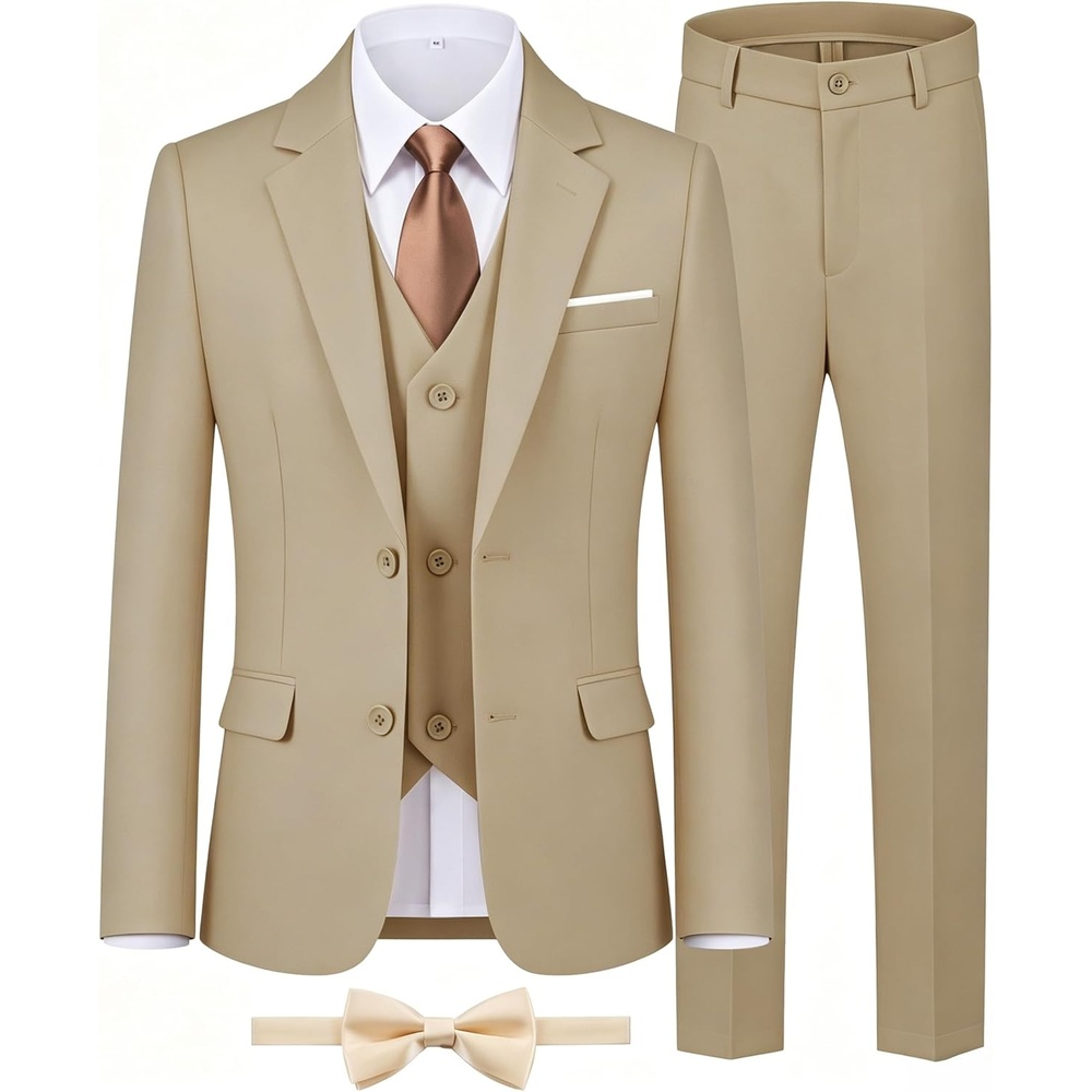 image:imageWULFUL Boys Formal Suit SetSlim Fit Tuxedo Wedding Suit 616 Years with Adjustable WaistKhaki