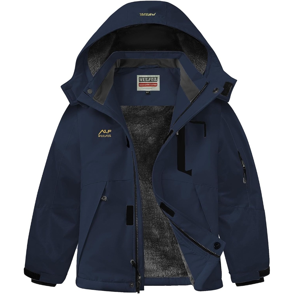 image:imageWULFUL Boys Winter Waterproof Ski Coat Kids Thick Fleece Snow Jacket Outdoor Windproof CoatNavy