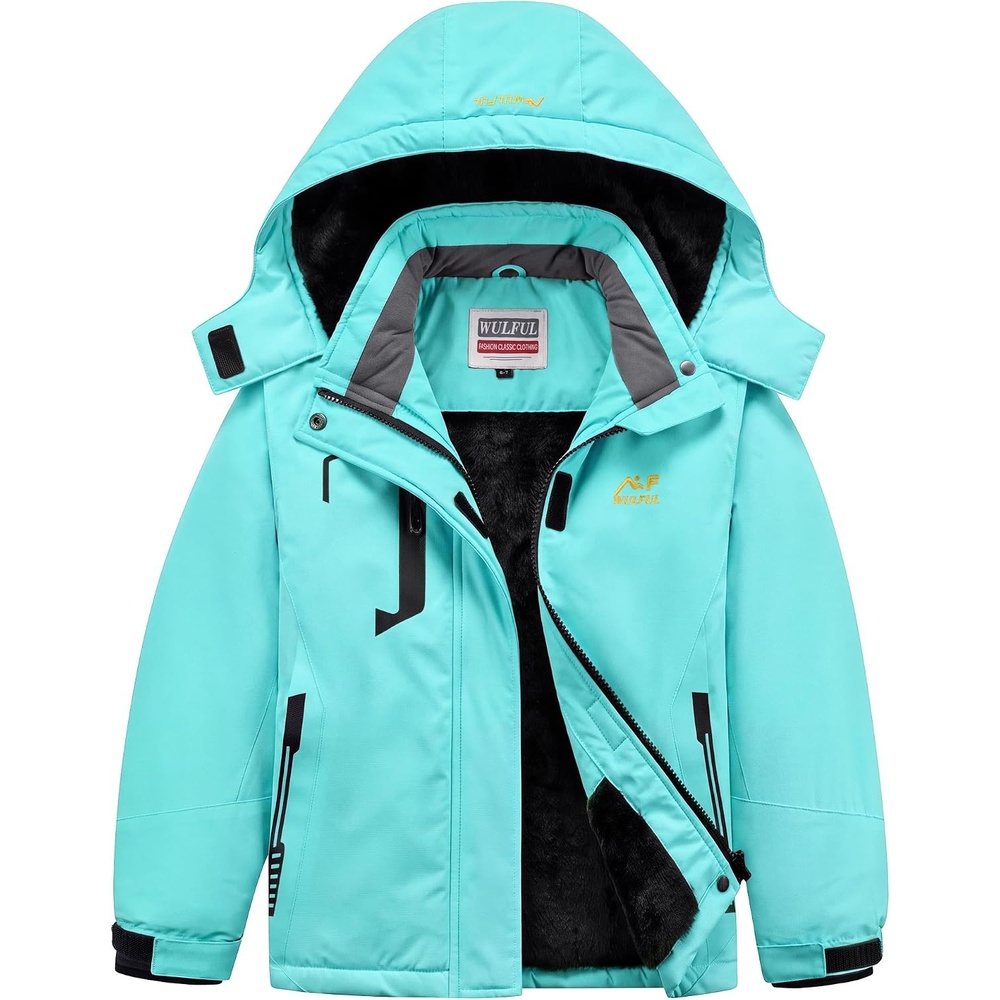 image:imageWULFUL Girls Waterproof Ski Jacket Winter Warm Fleece Lined Snow Coat with Removable HoodLight Blue